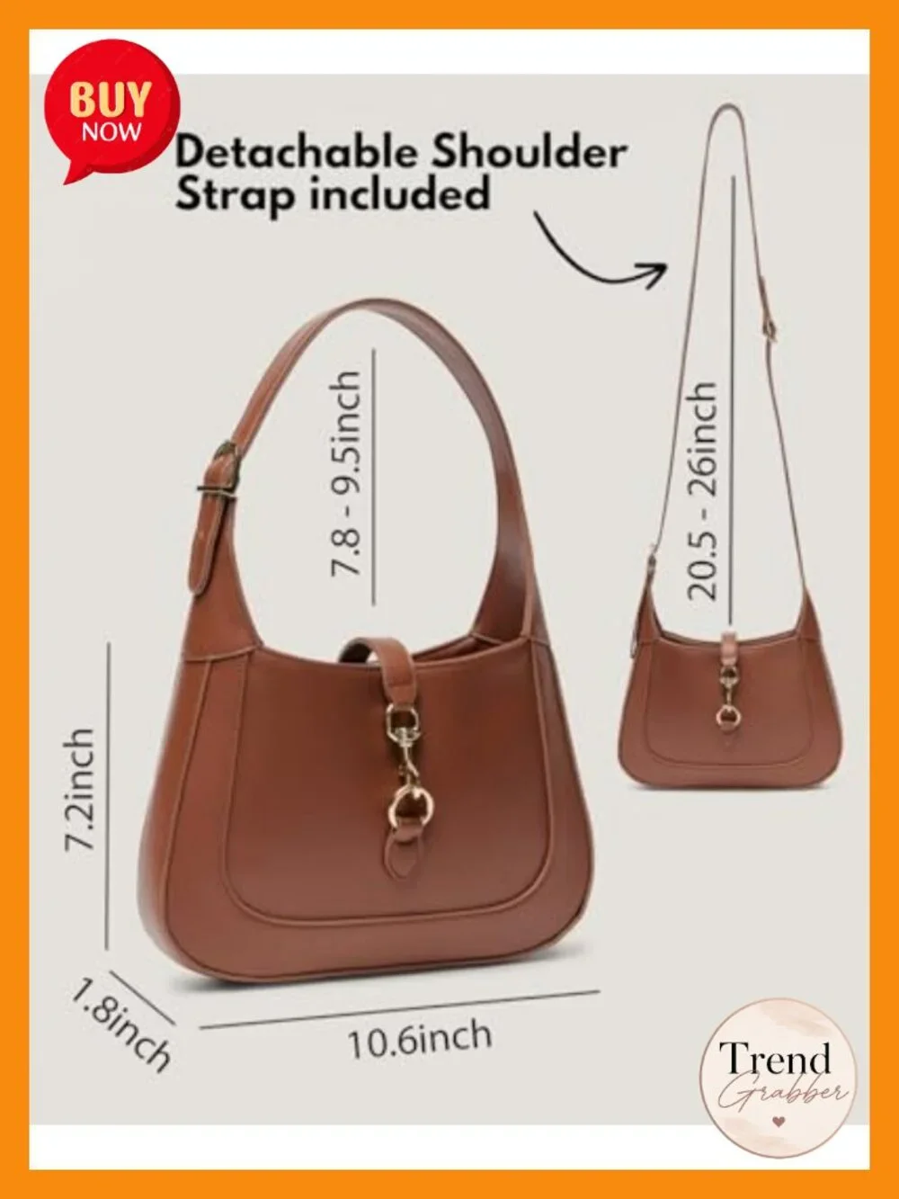 Small Vegan Leather Hobo Shoulder Bag with Detachable Strap